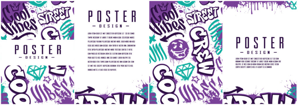 graffiti posters set, with graffiti art. This design can be used as a flyer template