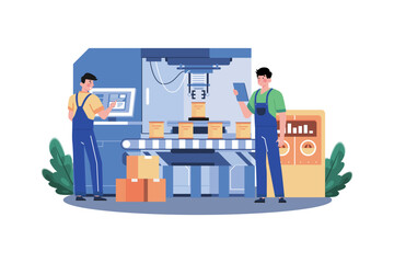 Automated production Illustration concept on white background