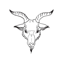 Ocult head of goat with horns. Demonology and sacrifice symbol for lucifer and vector baphomet esoteric symbol