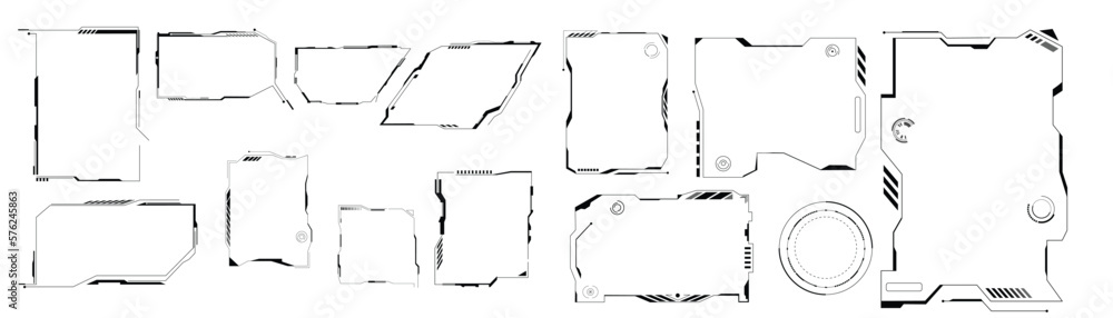 Poster techno cyber frame template. panel displays with an interface for virtual gaming and scientific prog