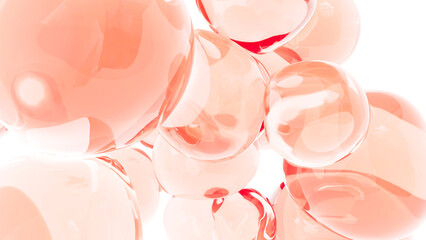 3d レンダリング 細胞 美容医療 コラーゲンやペプチドの球体のデザイン, 透明感のある赤いジェリー くっつき合うボール, 医療 アブストラクト - obrazy, fototapety, plakaty