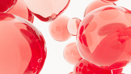 3dレンダリング 細胞 血液 アブストラクト コラーゲンやペプチドの泡のデザイン, 透明感のある液体の塊がぶつかり合うイメージ, 医療アブストラクト