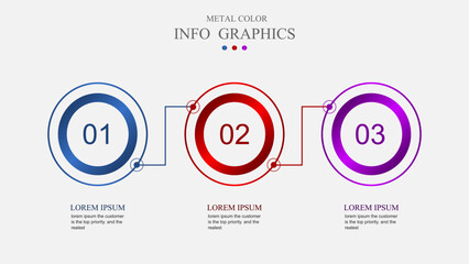 timeline infographic template business concept with metallic colored circle elements 3 options or steps. can be used for presentation process diagram