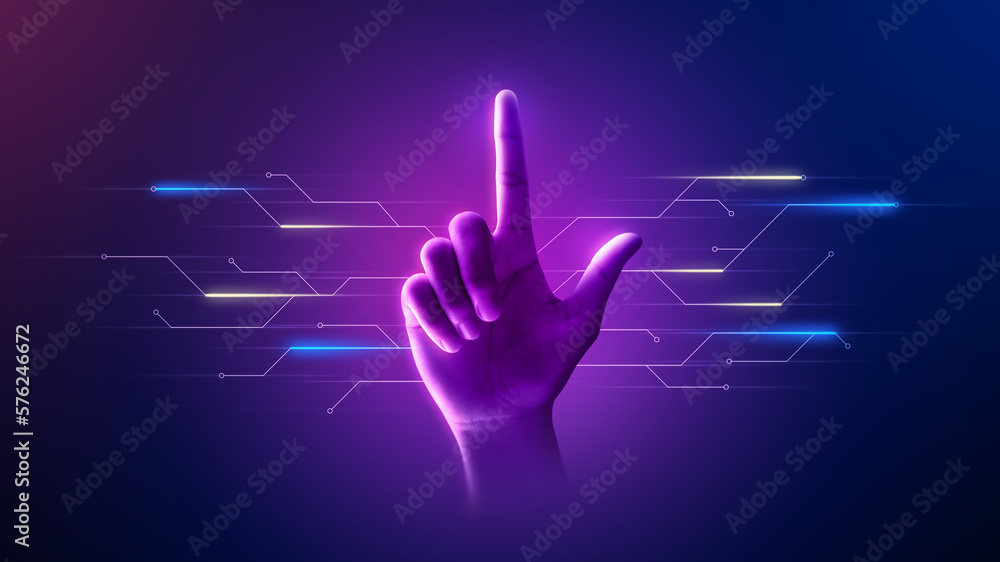 Aufkleber digital internet futuristic technology hand connection metaverse future online network cyberspace co