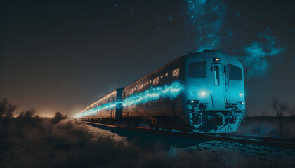 Fototapeta premium very beautiful night sky glow side train stars