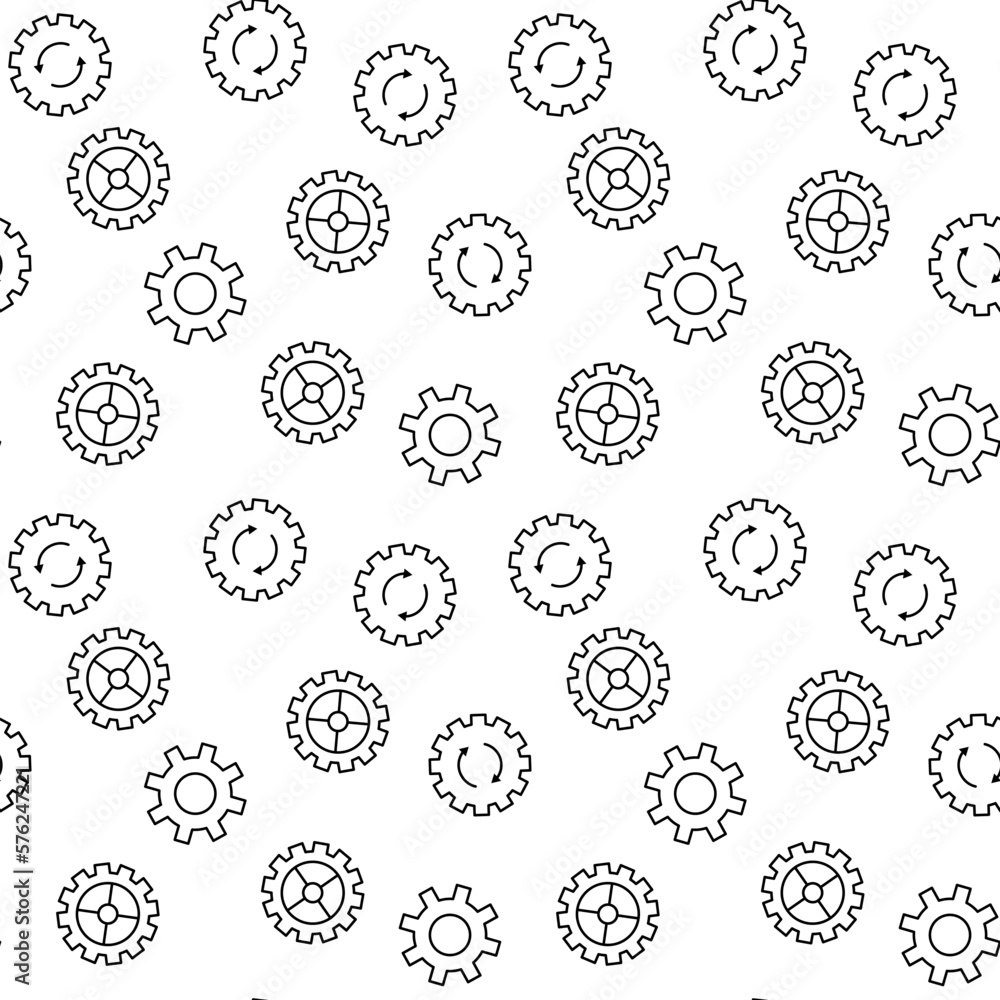 Poster vector seamless pattern of different cogwheels, gears, setting signs on white background. it can be 