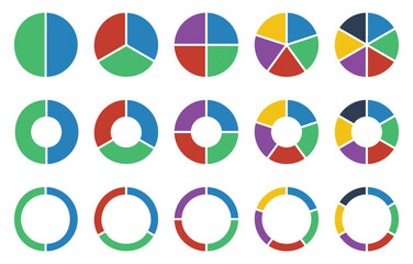 Pie chart set. Colorful diagram collection with 2,3,4,5,6 sections or steps. Circle icons for infographic, UI, web design, business presentation, donuts chart.