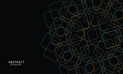 Dynamic vector square lines with interspersed orange-green lights on black background for ideas, shapes, geometry