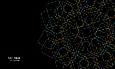 Dynamic vector square lines with interspersed orange-green lights on black background for ideas, shapes, geometry