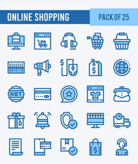 25 Online Learning. Two Color icons Pack. vector illustration.