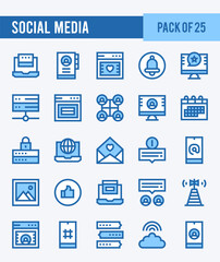 25 Social Media. Two Color icons Pack. vector illustration.