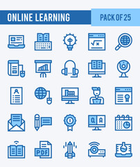 25 Online Learning. Two Color icons Pack. vector illustration.