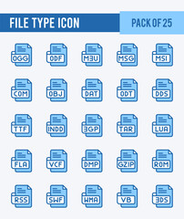 25 File Type. Two Color icons Pack. vector illustration.