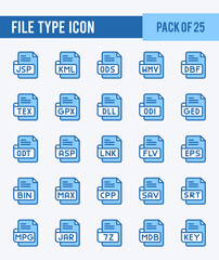 25 File Type. Two Color icons Pack. vector illustration.