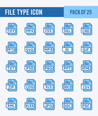 25 File Type. Two Color icons Pack. vector illustration.