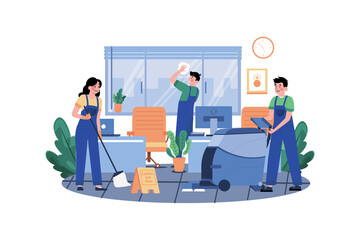 Worker cleaning office Illustration concept on white background