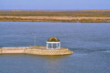 The territory of the tourist complex Zaimka over the Ussuri River near the city of Khabarovsk. Russia.