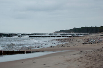 Baltic Sea, winter baltic sea, sea in poland,  waves, storm, seagulls, poland