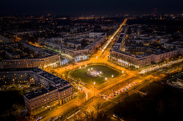 Aerial view of Nowa Huta at night, Krakow, Poland