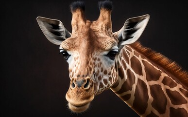 Portrait of a giraffe. Generative AI technology.