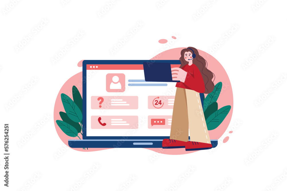 Poster support red concept with people scene in the flat cartoon style. employee accepts applications for c