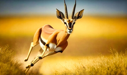 A graceful gazelle leaping through the grass