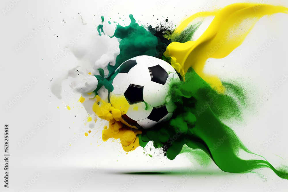 Wall mural soccer ball with smoke on white background , generative ai