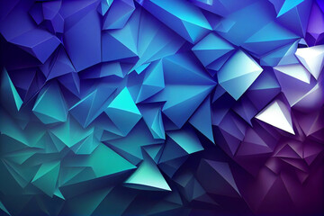 Blue Purple turquoise abstract background for design. Geometric shapes. Triangles, squares, stripes, lines. Color gradient. Modern, futuristic. Light dark shades. Web banner
