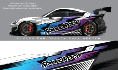 Fototapete Cartoon-Autos car livery design vector. Graphic abstract stripe racing background designs for wrap