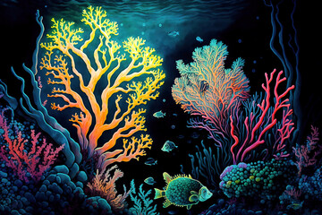 Fototapeta na wymiar Colorful corals art screen background created with Generative AI technology