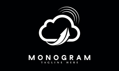 Wireless data transfer cloud service storage abstract monogram vector logo template