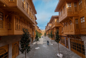 A nostalgic street of wooden houses. Konya ejdat park.