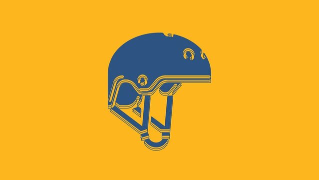Blue Helmet icon isolated on orange background. Extreme sport. Sport equipment. 4K Video motion graphic animation