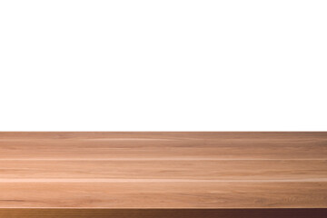 Brown wooden table top isolated on white background. For Mockup or product advertising display