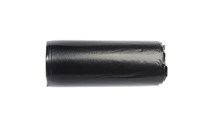 Garbage Bag Roll Isolated. Trash Package, New Rolled Plastic Bin Bags, Black Polyethylene Waste Container