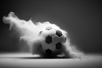 soccer ball with smoke on black background , Generative AI