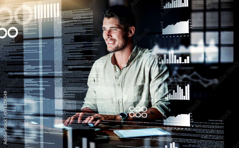 Poster theres no data thats too difficult for him to read. shot of a programmer working on a computer code 