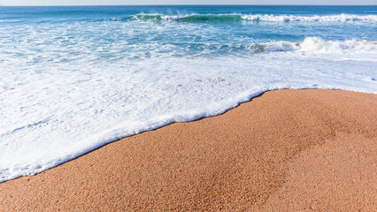 Beach Sand Blue Ocean White Wave Water Wash Along Coastline