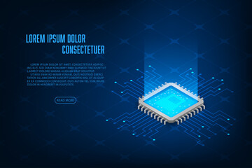 Vector isometric cpu microchip digital and technology concept. - obrazy, fototapety, plakaty