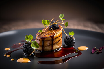 seared foie gras served with a fig reduction and balsam Generative AI - obrazy, fototapety, plakaty