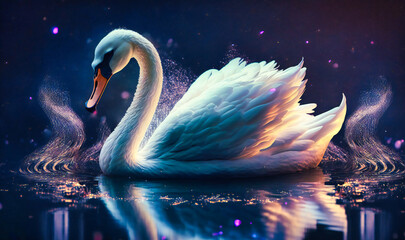 A graceful swan gliding on a pond