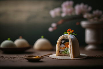 mochi sweet cake on a plate Generative AI