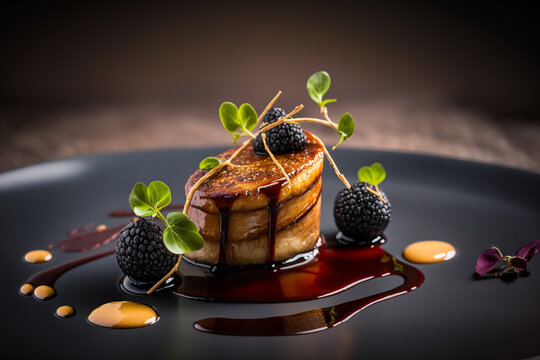 seared foie gras served with a fig reduction and balsam Generative AI