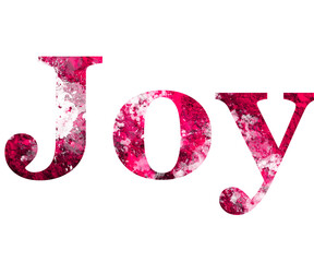 Pink color textured word joy with transparent background 