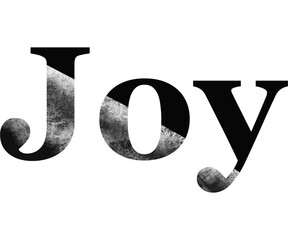 Black and white word joy with transparent background 