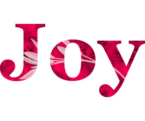 Pink color with floral ornament word joy with transparent background 