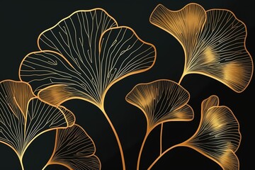 Golden plants.Beautiful, minimalistic print for your decor for postcard, congratulations and poster. Generative AI