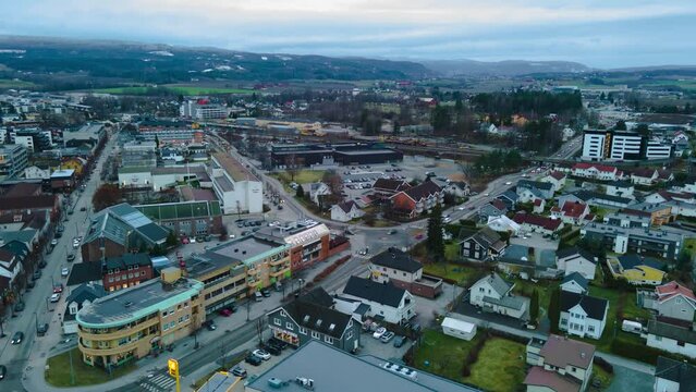 Day timelapse of the  small town Hokksund in Viken, Norway.
