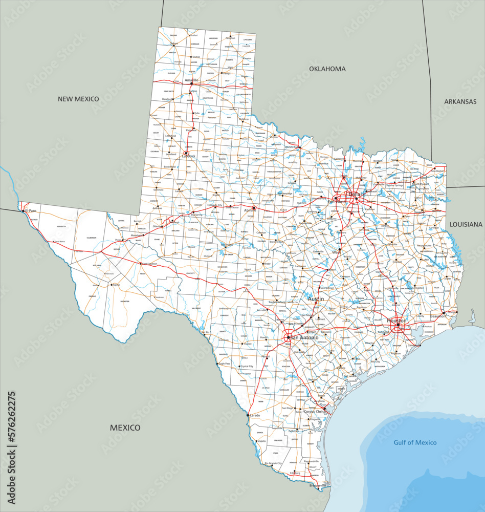 Wall mural High detailed Texas road map with labeling.