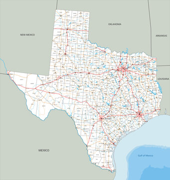 High detailed Texas road map with labeling.